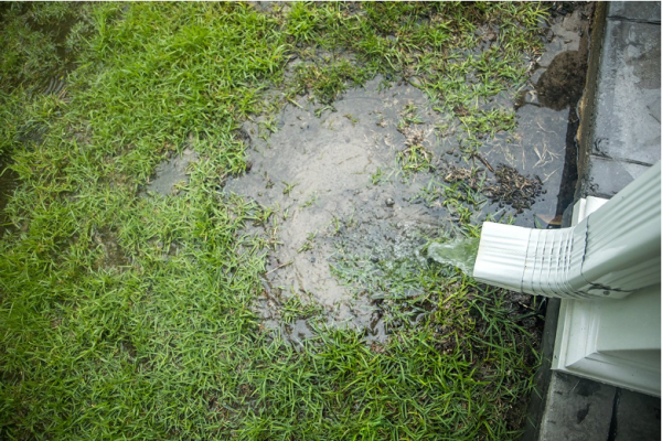 (Carriff)-(A waterlogged lawn)-(To show what could happen without drain sleeves)